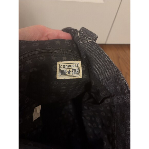 CONVERSE One Star Blue/Gray Stripe Stitched Denim Tote Bag 16"x18"x3" 1974 Logo - Picture 6 of 6